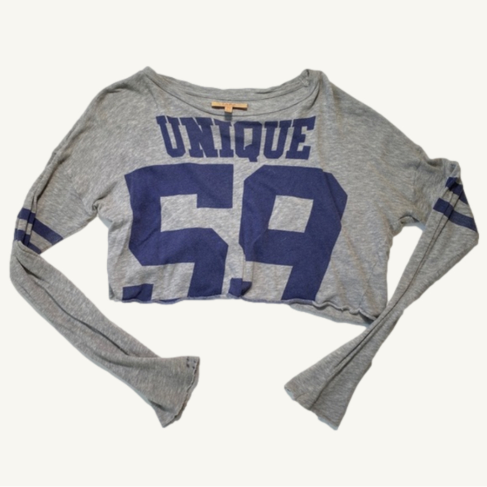 Zara 'Unique 59' Grey and Navy Blue Long Sleeve Crop Top Size Medium